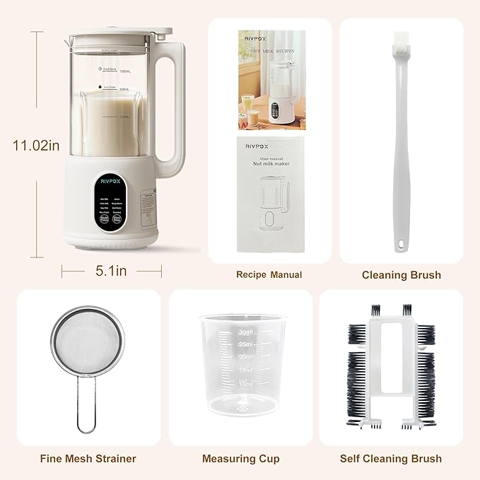 8 in 1 Automatic Nut Milk Maker 41oz Homemade Soybean Milk Almond Milk Oat Milk and Juice Electric Bean and Nut Milk Machine with Appointment Timer Keep Warm and Self-cleaning Function Beige