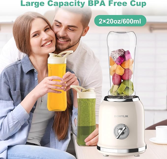 Personal Retro Protein Drink Blender 3 Speed Small Blender for Smoothies Maker with 6-Edge Blade and 2 * 20oz BPA Free Travel Cups