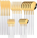 pureza 30Pcs Stainless Steel Black Gold Dinnerware Set - Cutlery Set For Kitchen &amp Dining Table(White Gold)