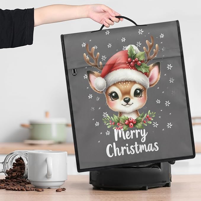 Kitchen Aid Mixer Cover Christmas Cute Deers Holly Stand Mixer Cover Compatible with 6-8 Quarts Stand Mixers Dust Covers with Zipper Pocket Foldable Washable Kitchen Aid Organizer Bag