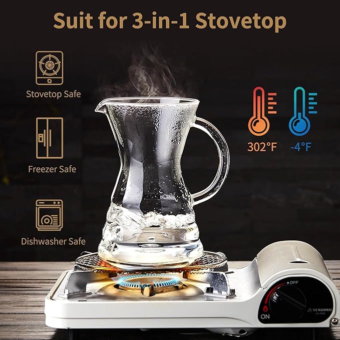 Unbreakable - 18 Pack Pour Over Coffee Maker with Permanent Stainless Filter 27 fl oz Thickened Heat-Resistant Borosilicate Glass Dripper Coffee Brewer Stovetop Safe