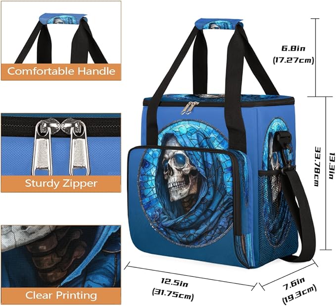Halloween Skull Blue Coffee Maker Carring Bag Travel Carrying Storage Tote Bag Compatible with Keurig K-Mini or K-Mini Plus Portable Single Serve Coffee Brewer Case with Pockets for K-cup Pods