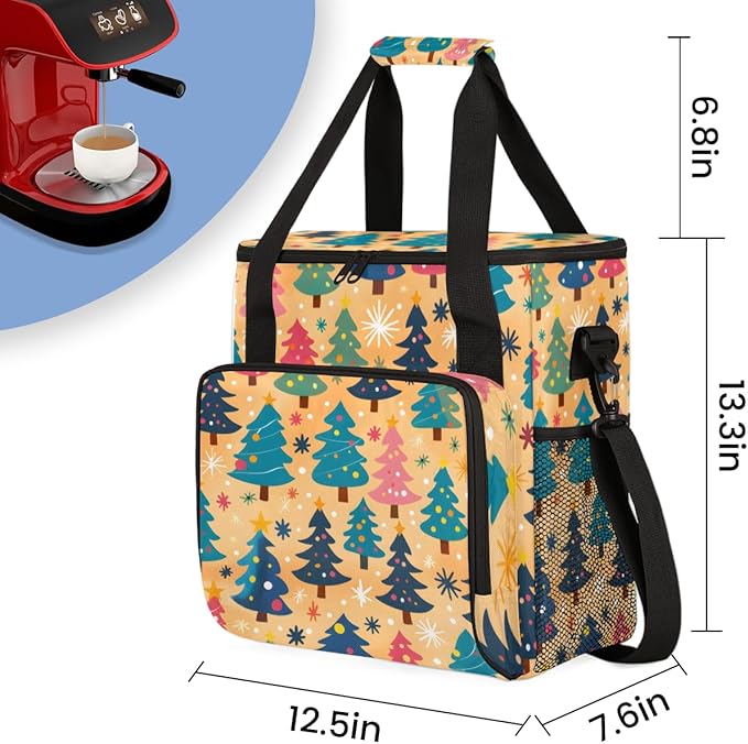 Christmas Tree Christmas Coffee Maker Carrying Bag Travel Storage Bag Compatible with K-Mini or K-Mini Plus Single Serve Coffee Brewer Carrying Case with Multiple Pockets &amp Shoulder Strap