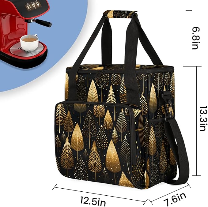 Trees Themed Coffee Maker Travel Bag for Keurig K-Mini/K-Mini Plus Insulated Waterproof Tote with Pockets for K-Cup Portable Single-Serve Brewer Case