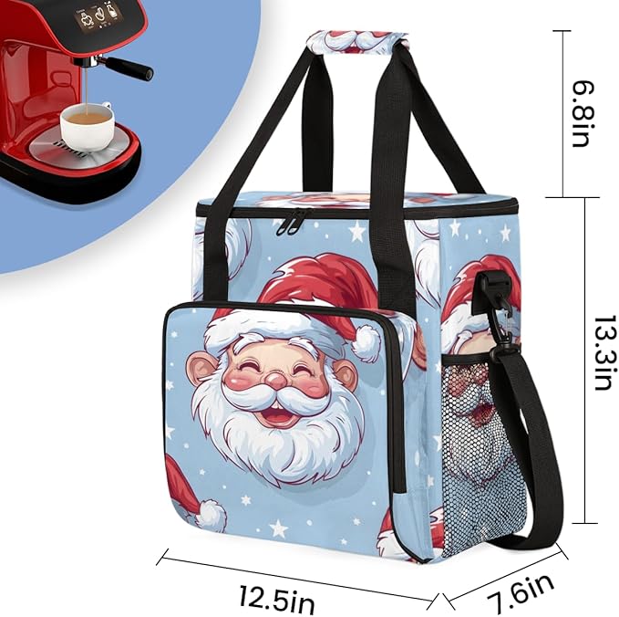 Cute Santa Claus Coffee Maker Carrying Bag Modern Santa Claus Travel Storage Bag Compatible with K-Mini or K-Mini Plus Single Serve Coffee Brewer Carrying Case with Multiple Pockets &amp Shoulder S
