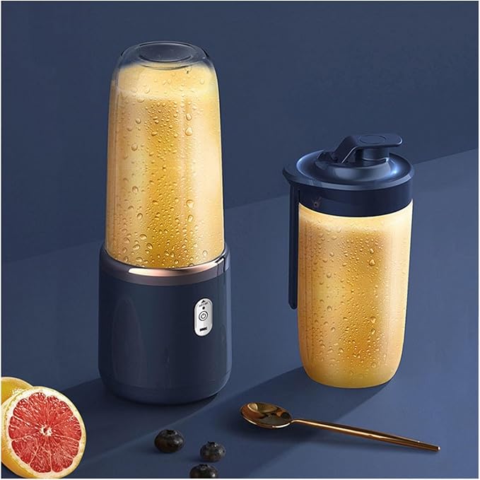 Portable Juicer Blender 400ml Electric Fruit Juicer USB Charging Lemon Orange Fruit Juicing Cup Smoothie Blender Machine 2cups(Pink with one lid)