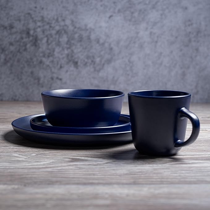 MÜLLERHEIM 903 Minimalist Collection 16-Piece Contemporary Ceramic Stoneware Dinnerware Sets for 4 Blueberry Plates and Bowls sets Dinner Plates Set Salad Dish Set Bowls Cup