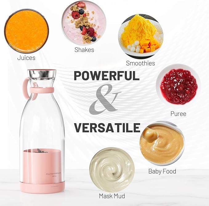 OTPEIR Portable Blender for Shakes and Smoothies with 11.83 Oz Travel Cup and LidDurable Stainless Steel Blades for Juice Blending Performance Pink