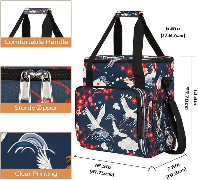 Plum Blossom Crane Cloud Coffee Maker Carring Bag Travel Carrying Storage Tote Bag Compatible with Keurig K-Mini or K-Mini Plus Portable Single Serve Coffee Brewer Case with Pockets for K-cup Pods
