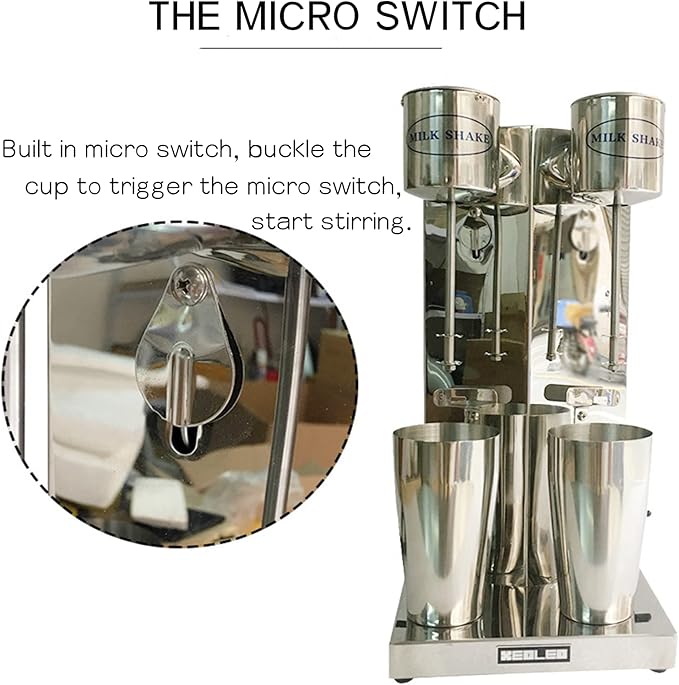 Milkshake Maker Commercial Electric Milkshake Maker 180W Double Head Drink Mixer Machine Stainless Steel Tea Drink Juice Mixer with 2pcs 800ml Cups and 2 Speeds Adjustable
