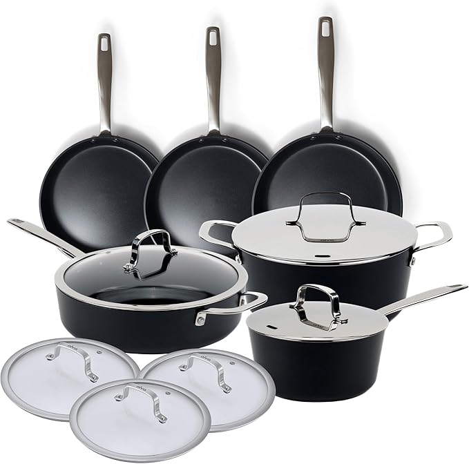Alva Maestro 12-Piece Ceramic Nonstick Cookware Set – Made Without PTFE PFOA PFAS Non-Toxic Pots &amp Pans with Lids – Induction &amp Oven Safe to 400°F – Even Heat Easy Clean Durable Aluminum