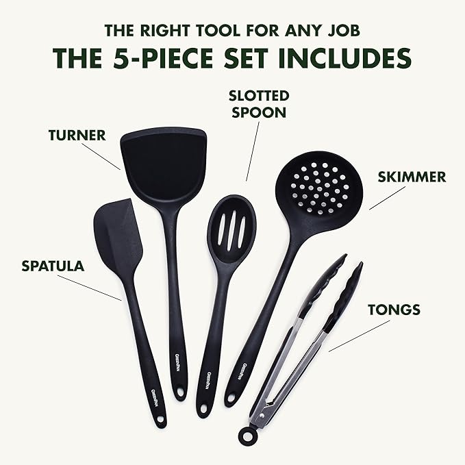 GreenPan Valencia Pro Hard Anodized Healthy Ceramic Nonstick 22 Piece Cookware Pots &amp Pans Set &amp 5 Piece Cooking Utensil Set Flexible Nonstick Silicone Stain-Free Tongs Turner Spatula