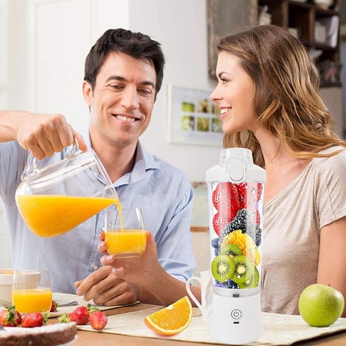Portable Blender with 6 Blades 18000RPM RGB Light Sports Bottle for Travel 600ml Mini Juicer Cup Mixing Mode USB C Rechargeable