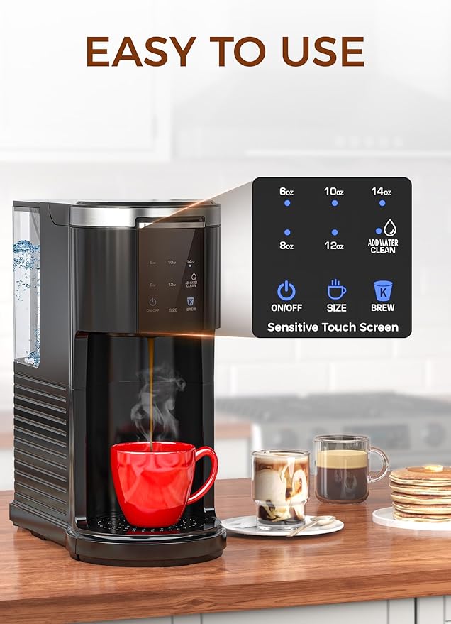 COWSAR Single Serve Coffee Maker K Cup Coffee Brewer for Capsule and Ground Coffee Commercial Coffee Machine with 40 Oz Water Tank 5 Brew Sizes Up To 14 Oz Ideal for Home/Office Black