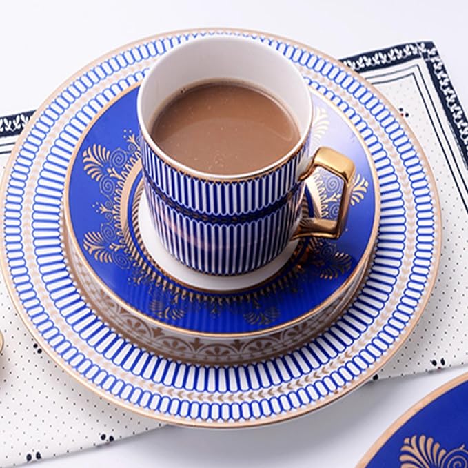 European Style Dinnerware Set Service for 6 Bone China Dinnerware Sets Unbreakable Porcelain Dinner Sets Coffee Cup and Saucer Tableware Set Steak Dinner Plates Dish Set Lan Yaojin-07