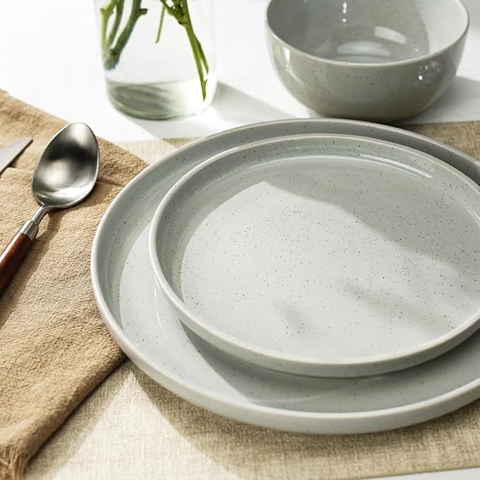 Kitchen Plates and Bowls Set Dinner Set for 4 Handpainted Dinner ware Sets Microwave Safe Plates and Bowls Sets Stone Plate Scratch Resistant (Moonstone)