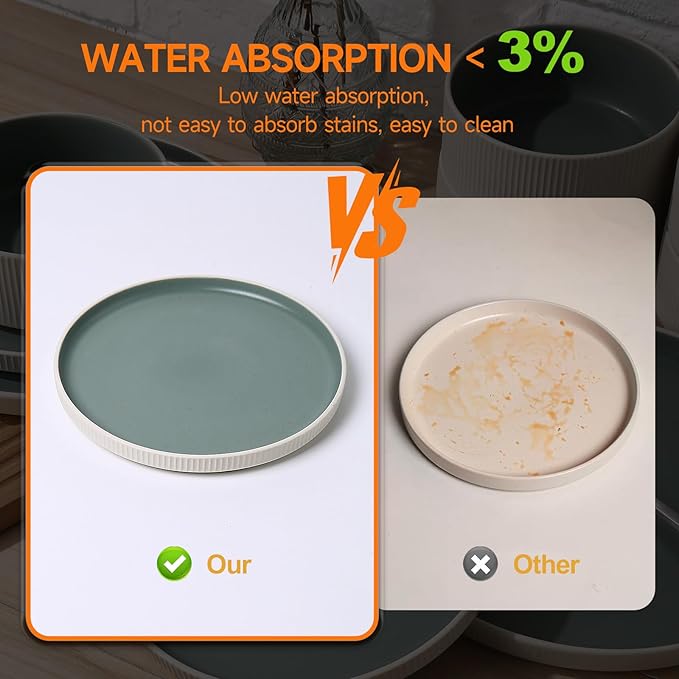 MONITO Ceramic Dinnerware Sets for 4 18PCS Stoneware Plates and Bowls Sets Reactive Glaze Dish Set Chip and Scratch Resistant Double Microwave and Dishwasher Safe White Cyan