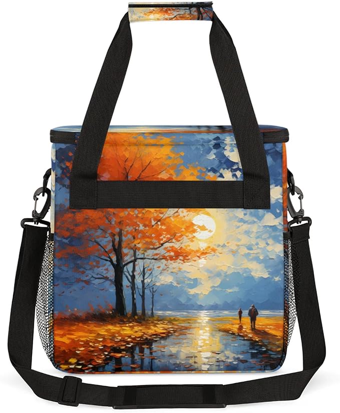 Oil Painting Trees Coffee Maker Travel Bag for Keurig K-Mini/K-Mini Plus Insulated Waterproof Tote with Pockets for K-Cup Portable Single-Serve Brewer Case