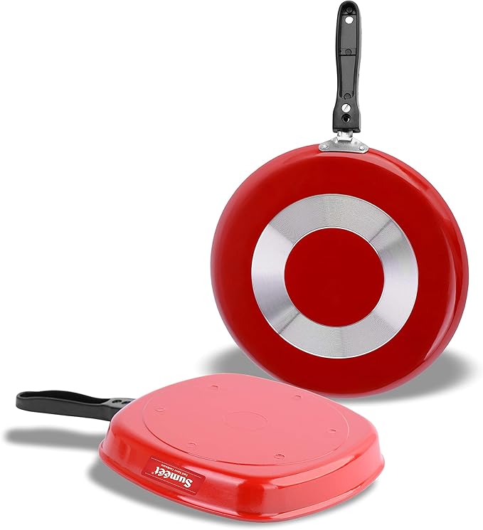 Sumeet Berry Aluminium Cookware Set 1.1 L 1 Dosa Tawa1 Grill Pan (Red)