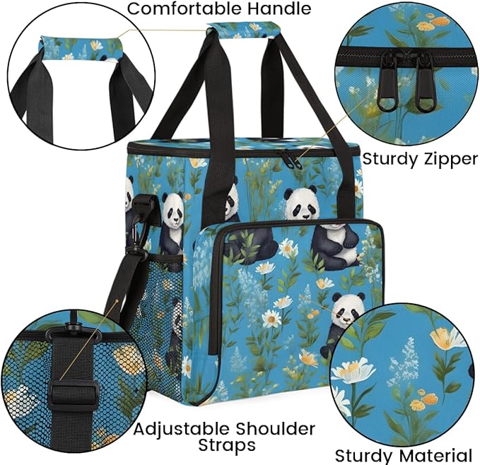 Panda Coffee Maker Carrying Bag Chrysanthemum Portable Travel Storage Tote Bag Compatible with K-Mini or K-Mini Plus Single Serve Coffee Brewer Carrying Case with Multiple Pockets &amp Shoulder Str