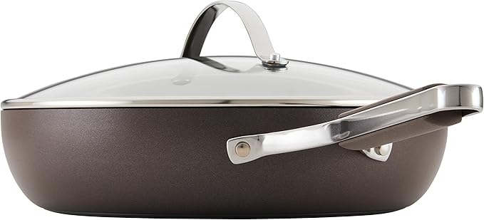 Ayesha Curry Kitchenware 80293 Professional Hard Anodized Nonstick Deep Frying Pan/Skillet with Lid and Helper Handle 12.25 Inch - Charcoal