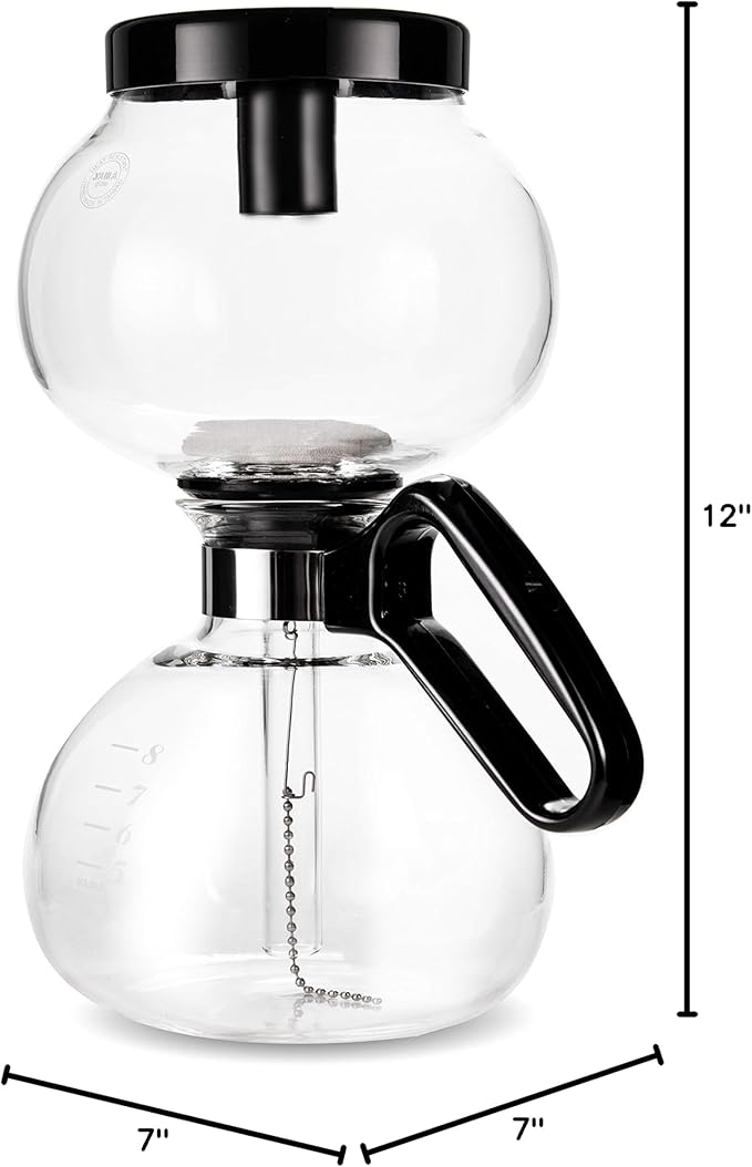 Yama Glass 8-Cup Stovetop Siphon Coffee Maker 24 Oz Vacuum Brew Heat-Resistant Borosilicate Glass