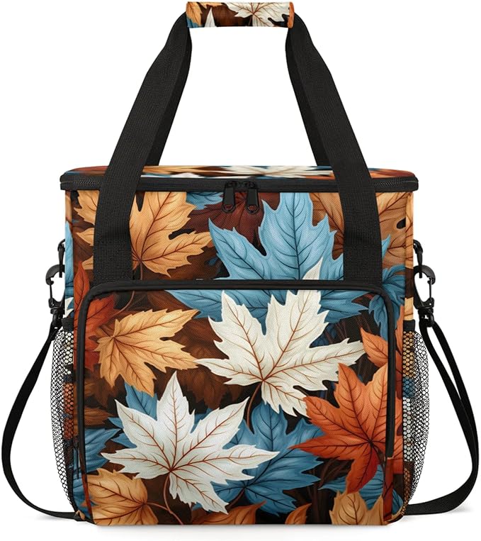 Falling Maple Leaves Coffee Maker Travel Bag for Keurig K-Mini/K-Mini Plus Insulated Waterproof Tote with Pockets for K-Cup Portable Single-Serve Brewer Case