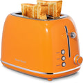 Roter Mond 2 Slice Toaster Retro Stainless Steel with Bagel Cancel and Defrost Functions 6 Bread Shade Settings Extra Wide Slots and Removable Crumb Tray Orange