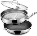 13 Inch Hybrid Stainless Steel Wok with Lid and Steamer Basket Non Stick Stir Fry Pan PFOA-Free Works on Induction Dishwasher &amp Oven Safe