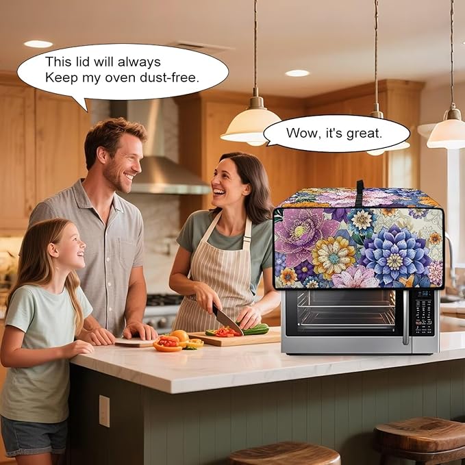 Dustproof Toaster Oven Cover Heat-Resistant Microwave Grill Cover Protector Faux Linen Polyester Dust Covers Case Protections for Toaster Oven Vintage Flower