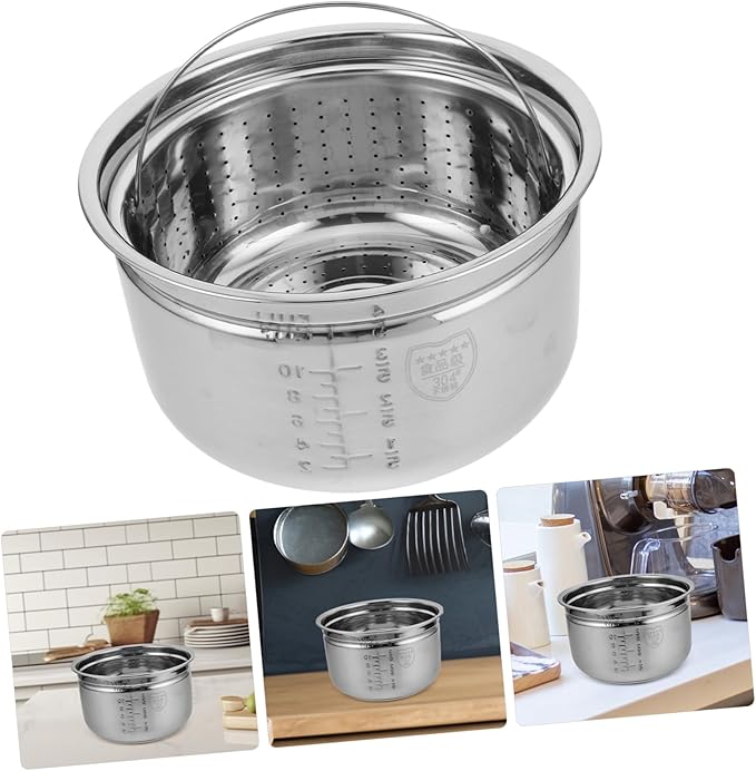 1set Stainless Steel Electric Cooker Inner Pot with Rice Draining Basket Efficient Water Drainage for Fluffy Rice Soup Separation Design Easy to Clean Cookware for Electric Hot Pot