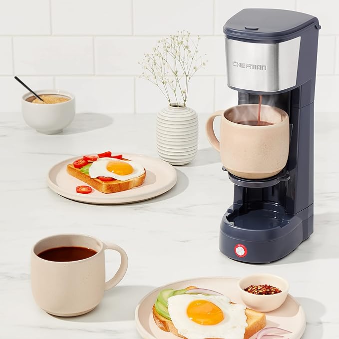Chefman InstaCoffee Max The Easiest Way to Brew the Boldest Single-Serve Coffee Use Fresh And Flavorful Grounds or K-Cups With A Convenient Built-In Lift Mystic Blue
