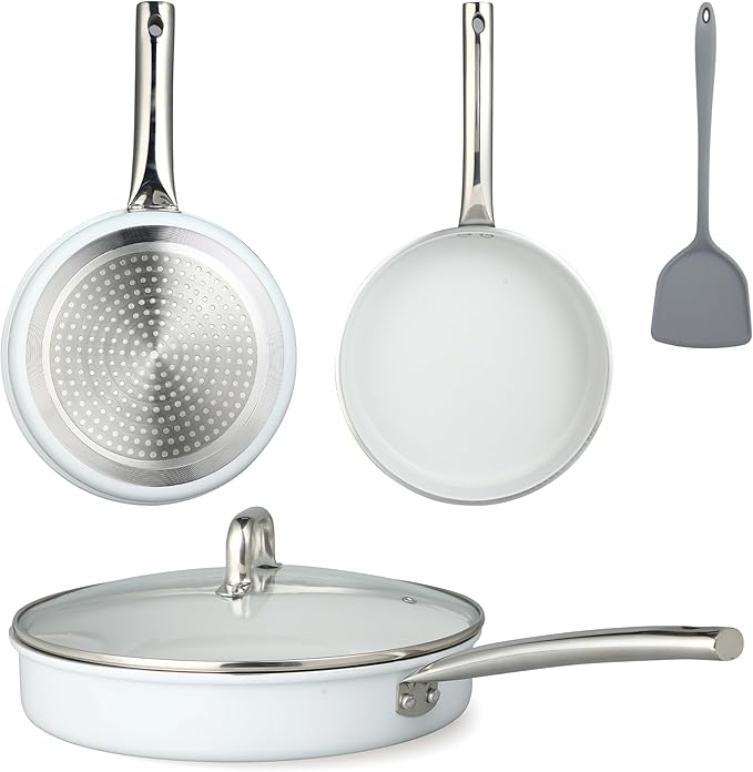 FAB&ampDELUXE 5Pcs Nonstick Cookware Set Aluminum Nonstick Pots and Pans with Glass Lids All Stovetops Compatible Non-toxic Healthy Kitchen Cooking Sets PFAS and PFOA Free