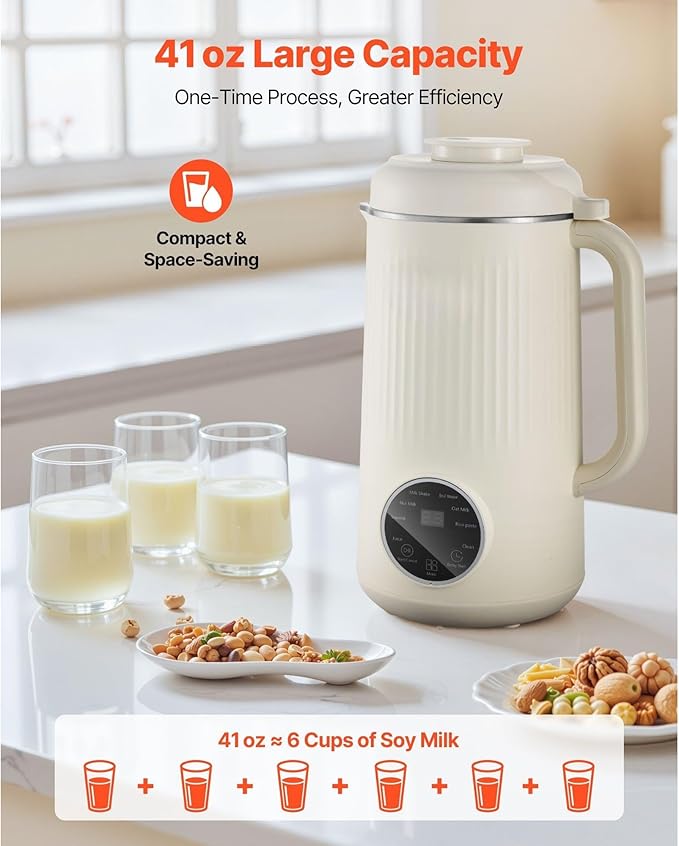 8-in-1 Nut Milk Maker 41 oz 304 Stainless Steel Soy Milk Machine with 10-Blade System Self-Cleaning Oat &amp Nut Beverage Maker with Delay Timer Quiet Operation Hot Water &amp Keep-Warm Function