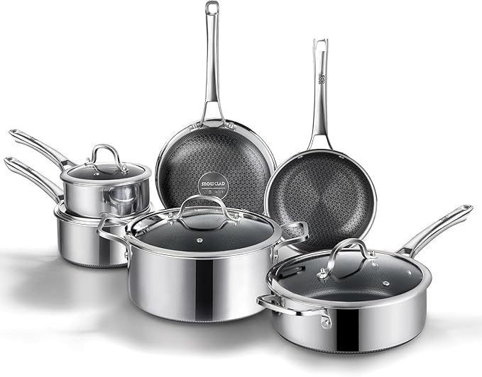 Non Stick Frying Pans Set Hybrid Pans Set Nonstick (10 pcs) Pan for cooking PFOA Free Kitchen set Dishwasher and Oven-Safe Cookware Sets Stainless Steel Skillets