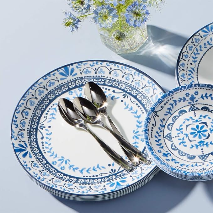 Corelle Vitrelle 18-Piece Service for 6 Dinnerware Set Triple Layer Glass and Chip Resistant Lightweight Round Plates and Bowls Set Portofino