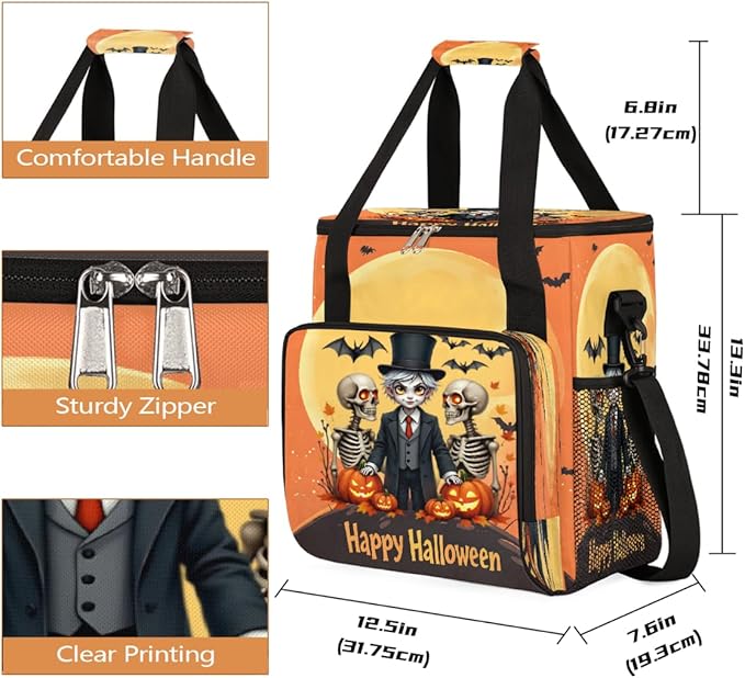 Halloween Skull Pumpkin Bat Moon Coffee Maker Carring Bag Travel Carrying Storage Tote Bag Compatible with Keurig K-Mini or K-Mini Plus Portable Single Serve Coffee Brewer Case with Pockets