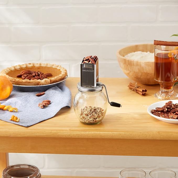 RSVP International Endurance Vintage Inspired Nut Grinder 1.25 Cup Capacity Glass Bottom
