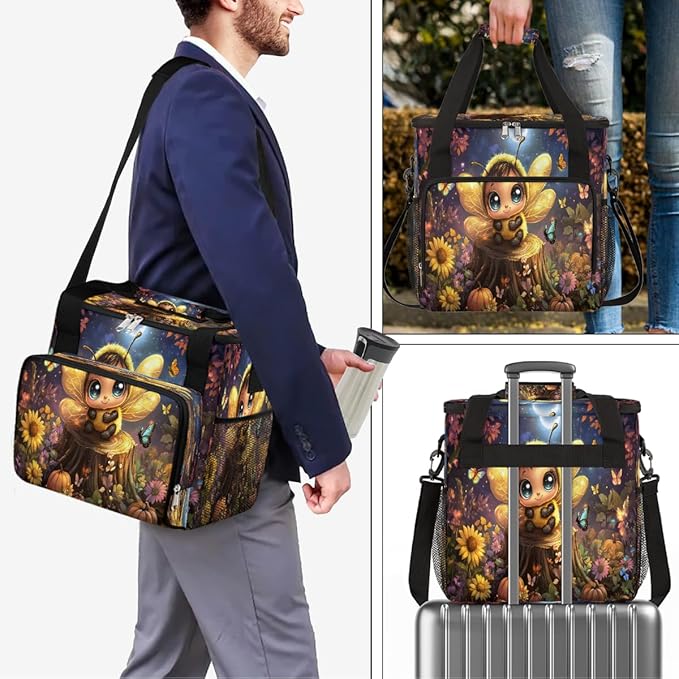 Cartoon Bee Flower Forest Coffee Maker Carring Bag Travel Carrying Storage Tote Bag Compatible with Keurig K-Mini or K-Mini Plus Portable Single Serve Coffee Brewer Case with Pockets for K-cup Pods