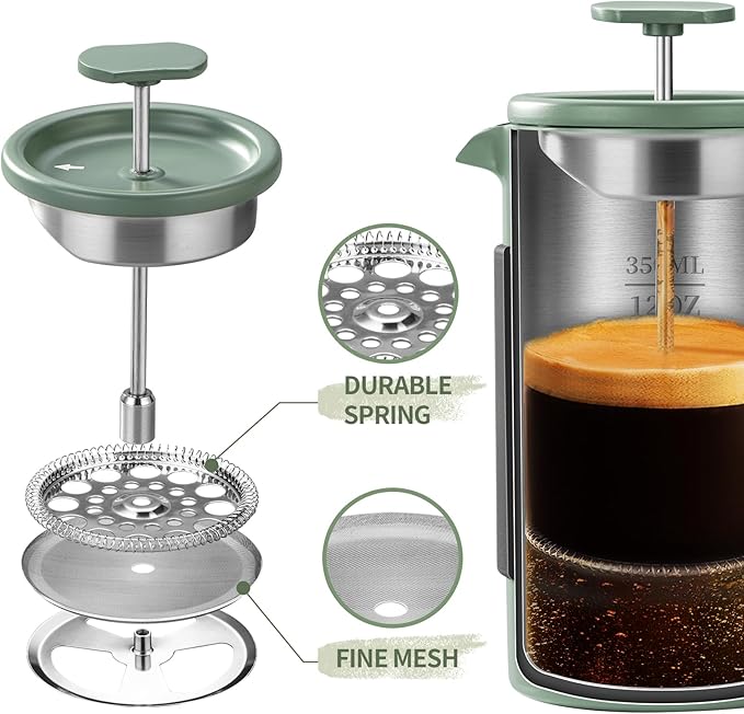 French Press – 350ml Stainless Steel Coffee Press 2 Cup Cafetiere for Ground Coffee Portable French Press