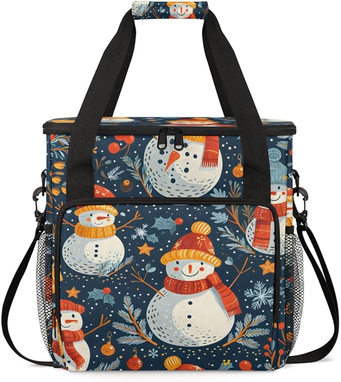 Christmas Snowman Coffee Maker Carrying Bag Cartoon Snowman Travel Storage Bag Compatible with K-Mini or K-Mini Plus Single Serve Coffee Brewer Carrying Case with Multiple Pockets &amp Shoulder Str