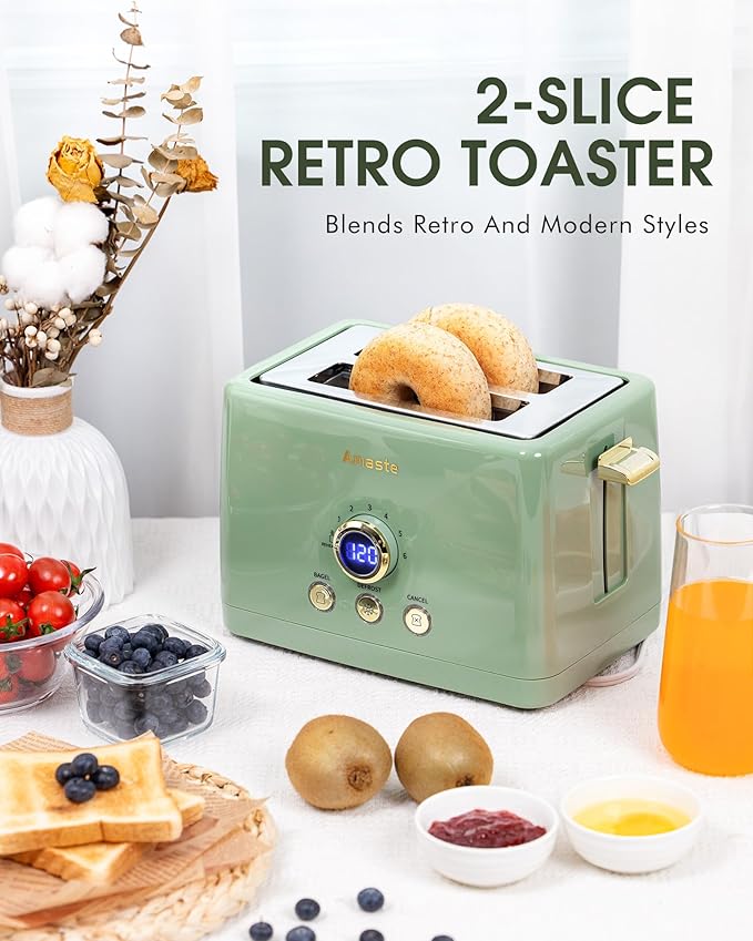 Amaste Green Coffee Maker &amp Green Toaster &amp White Retro Electric Kettle Set