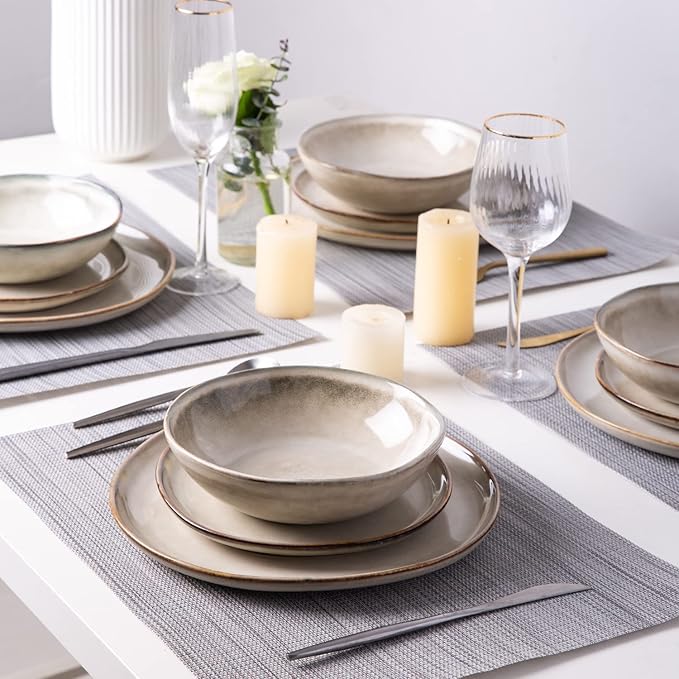 AmorArc Ceramic Dinnerware SetsHandmade Reactive Glaze Plates and Bowls SetsHighly Chip and Crack Resistant | Dishwasher &amp Microwave Safe Dishes Set Service for 4 (30pc)