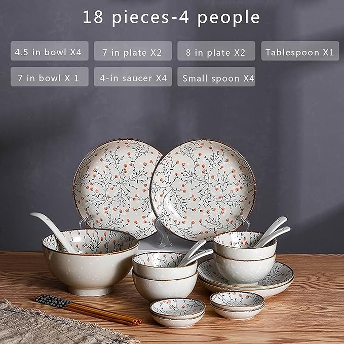 18-Pieces Retro Ceramic Dinnerware Set