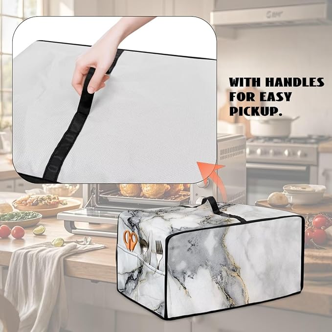 Doojoayie Marble Print Toaster Oven Cover 4 Slice Bread Machine Cover Universal Fit Small Appliance Dust Protector Simple Style Kitchen Decoration
