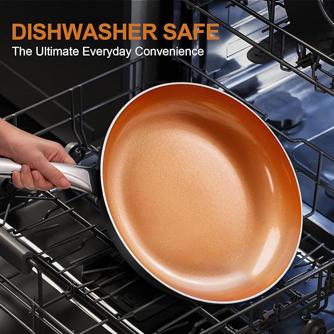 KOCH SYSTEME CS 8+11 Copper Ceramic Frying Pan Set Nonstick Oven Safe Cooper Cookware Set Induction Frying Pan Sets with Lids Aluminum Pan for Effortless Cooking All Stoves Compatible