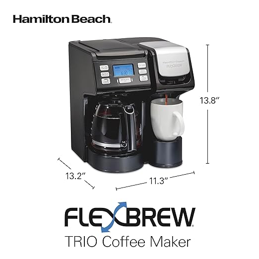 Hamilton Beach FlexBrew Trio 2-Way Coffee Maker Compatible with K-Cup Pods or Grounds Combo Single Serve &amp Full 12c Pot Black - Fast Brewing (49902)