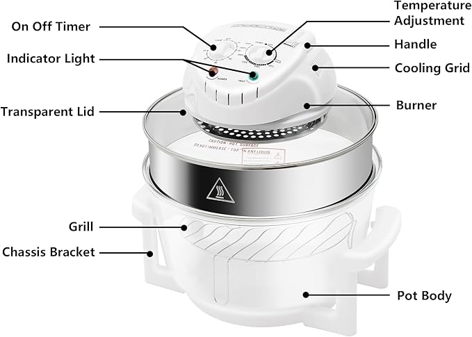 CNCEST Air Fryer Oven360 °Vertical Heating Grease Removal Infrared Convection Healthy Meal Electric Convection Oven Cooker with Fried Roasted Steamed Defrosted Function