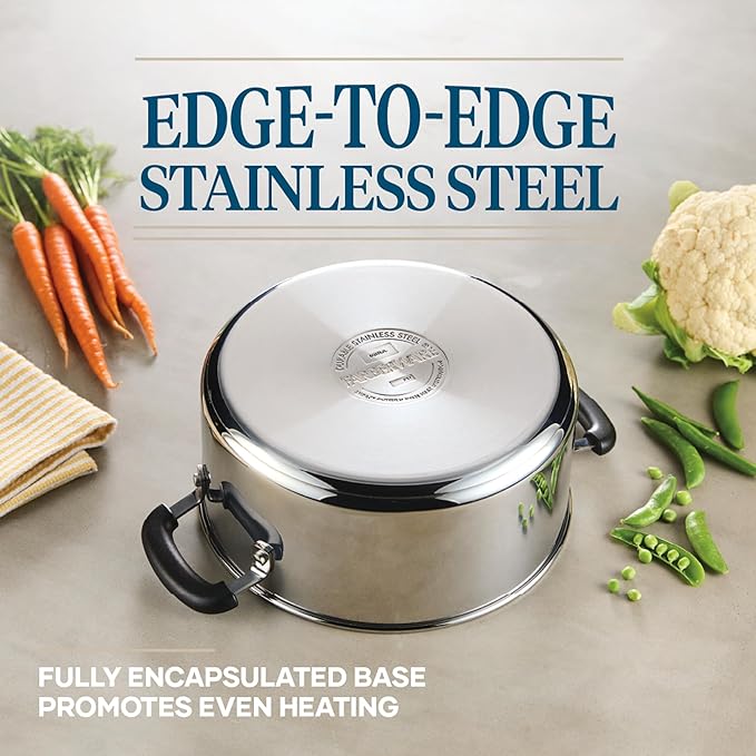 Farberware Brilliance Stainless Steel Cookware Pots and Pans Set with Kitchen Cooking Tools and Glass Lids 10 Piece Dishwasher Safe and Induction Ready Stainless Steel