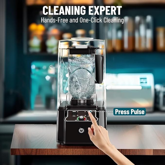 Professional Commercial Blender With Shield Quiet Sound Enclosure 2200W Industries Strong and Quiet Professional-Grade Power Self-Cleaning Black